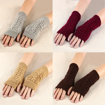 Женские вязаные перчатки без пальцев, осень-зима, теплые женские перчатки из цельного материала на полпальца