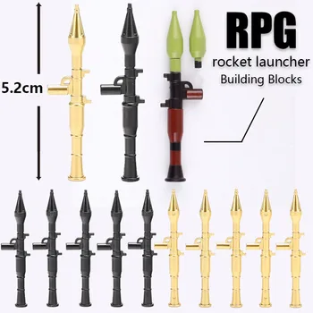 MOC Military Golden Weapons RPG Rocket Lancer, набор строительных блоков, Фигурки солдат, Аксессуары, Кирпичи, Игрушки, Совместимые Подарки для мальчиков