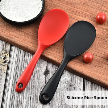 Силиконовая ложка с длинной ручкой, высококачественная ложка для перемешивания, однотонная силиконовая рисовая ложка, Кухонная ложка, посуда для дома