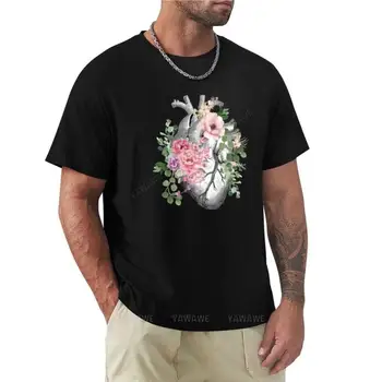 Цветущее цветочное сердце Анатомия человека розовые розы, футболки с цветами, футболки для спортивных фанатов, винтажная одежда, мужские забавные футболки