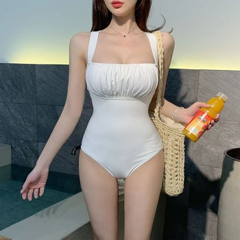 Женский цельный сексуальный однотонный купальник-монокини с широким ремешком, мягкий купальник в корейском стиле, новинка 2023 года