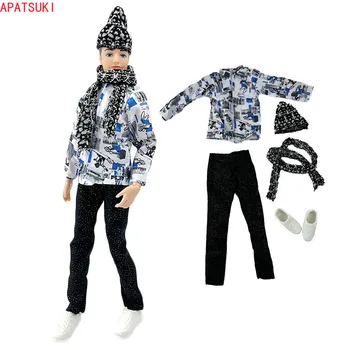 Модный комплект лыжной одежды для кукол Кен Бой, куртка с принтом, брюки, Шляпа, шарф, обувь, наряды для кукол Кен, аксессуары, детские игрушки