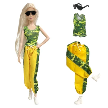 Официальный комплект NK 1 Новый летний костюм для куклы 1/6: Солнечный глаз + рубашка без рукавов + брюки + белые туфли для аксессуаров куклы Барби