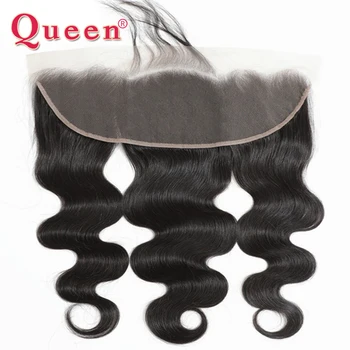 Queen Hair13x4 Кружевная Фронтальная застежка Объемная волна Человеческие волосы Прозрачное кружевное Фронтальное закрытие Только Бразильские волосы Remy Натуральные Человеческие волосы