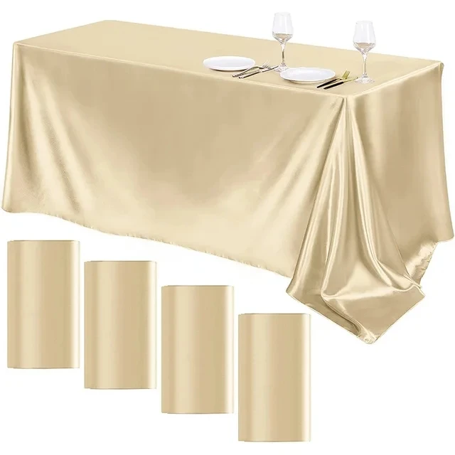 Прямоугольная свадебная атласная скатерть гладкого золотого цвета, гладкая настройка рабочего стола Изображение 3