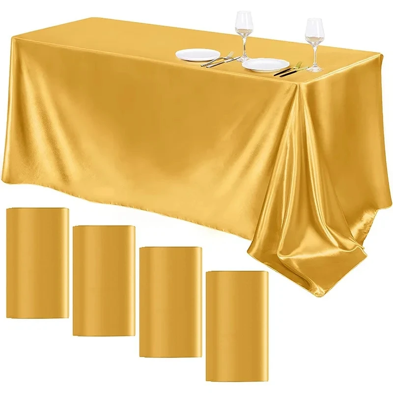 Прямоугольная свадебная атласная скатерть гладкого золотого цвета, гладкая настройка рабочего стола Изображение 4
