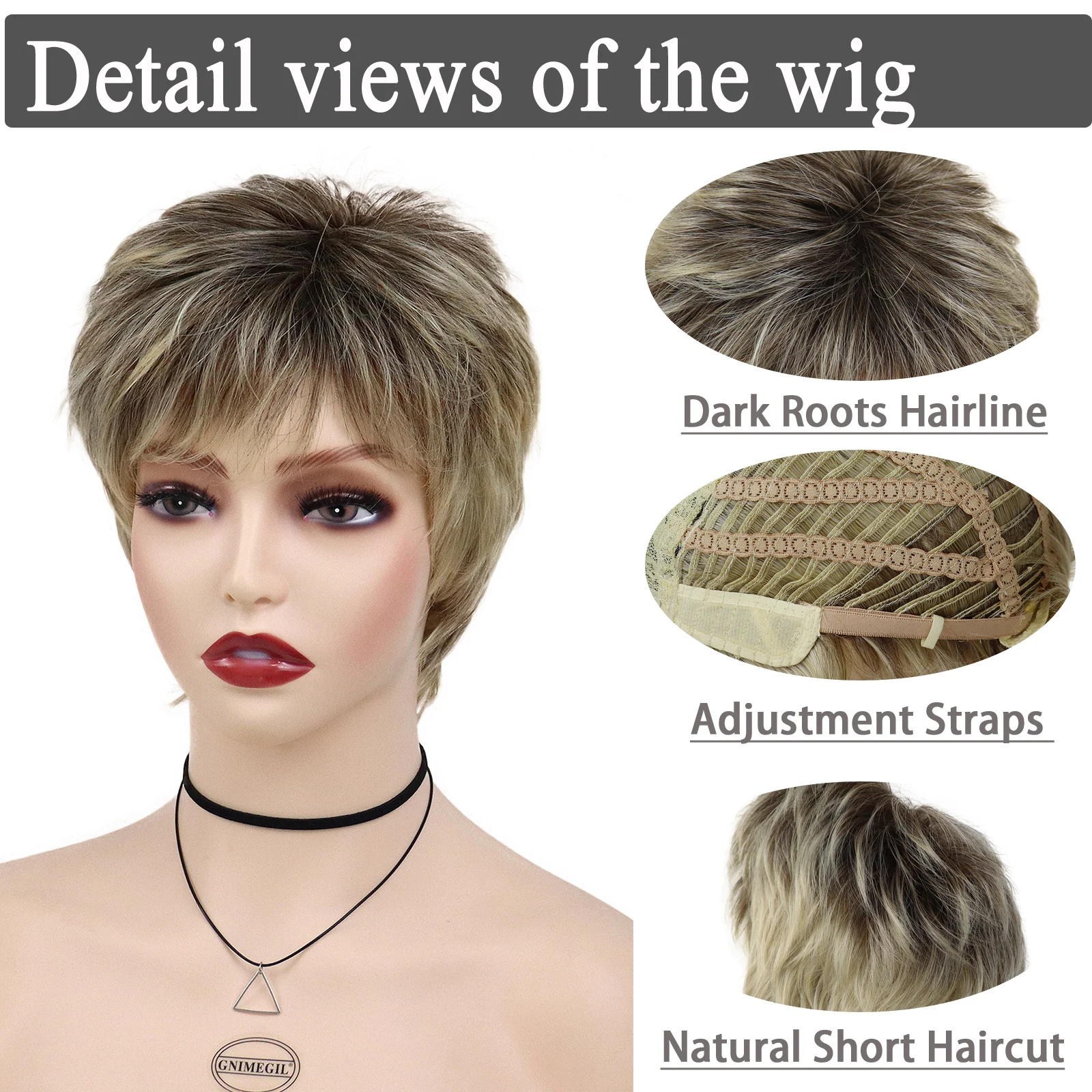 GNIMEGIL Синтетический парик из натуральных коротких волос с пикси-стрижкой для женщин, светлый парик Омбре с челкой, Повседневный парик, Женская повседневная косплей-вечеринка Изображение 1