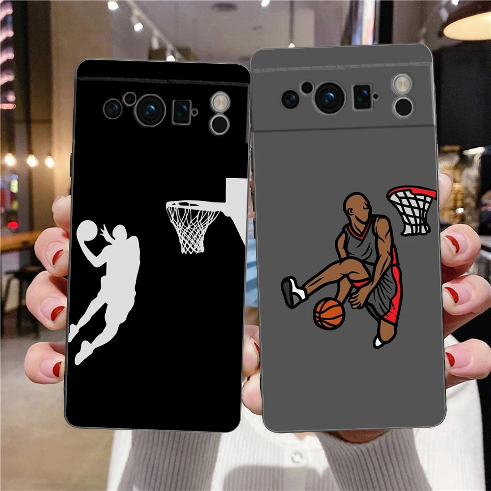 Забавный Мультяшный Баскетбольный Слэм-Данк Чехол Для Телефона Google Pixel 8 A 7 6 Pro Soft TPU Shell Для Pixel 6A Противоударный Черный Чехол Изображение 0