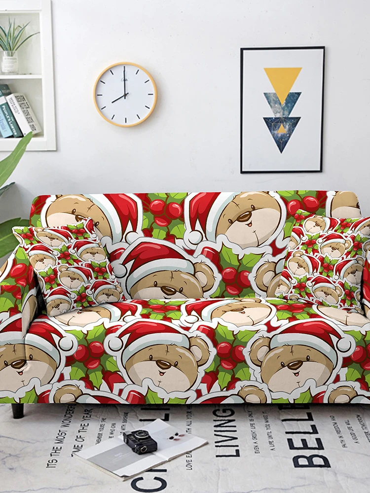 Осенне-зимний Мультяшный Рождественский щенок Санта, чехол для дивана из полиэстера 