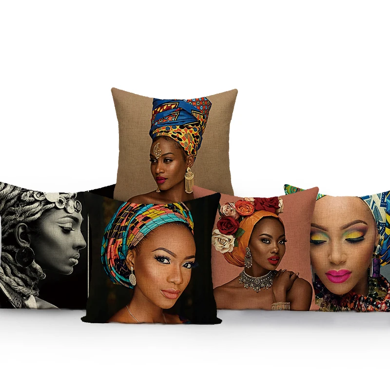 Ретро-наволочка Африканская Женщина Для гостиной, Наволочки для дивана, Чехлы для подушек, красочные Наволочки для домашнего декора Изображение 0