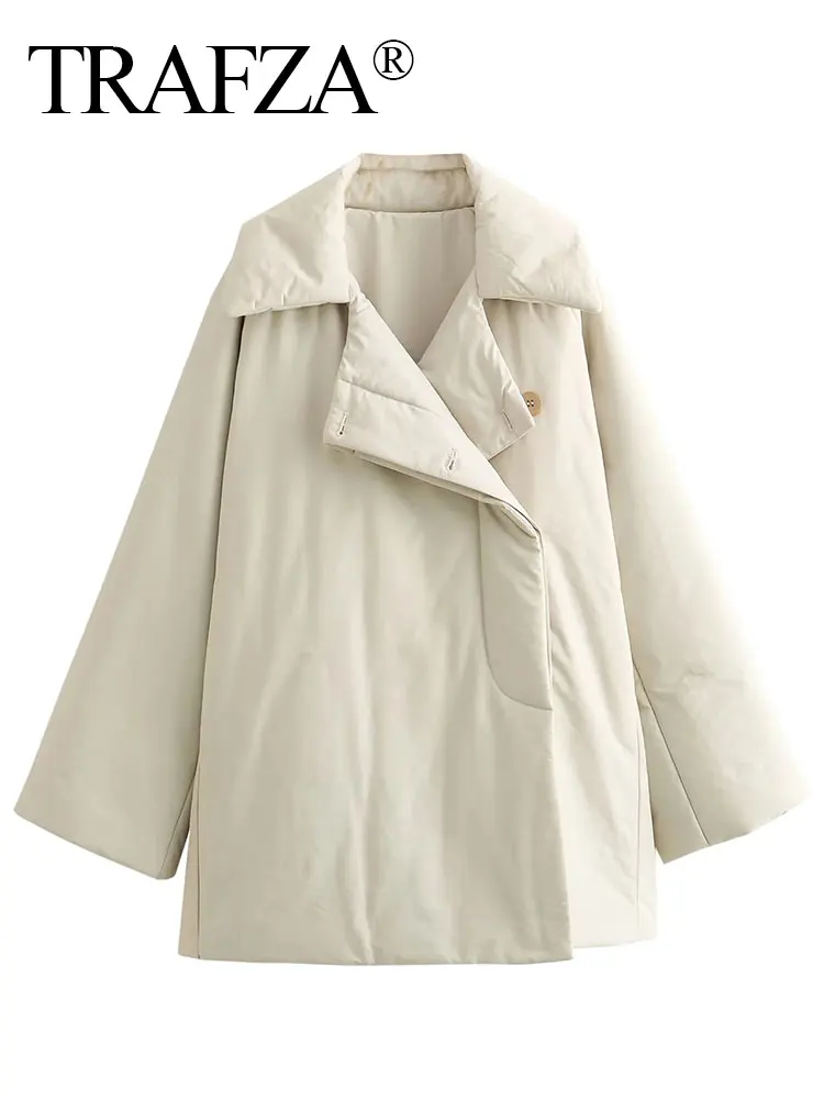 TRAFZA 2023, женские Модные Зимние пальто, Тренд, V-образный вырез, Свободный Длинный Кардиган, пальто, Женская Винтажная Повседневная верхняя одежда, женская куртка Изображение 0