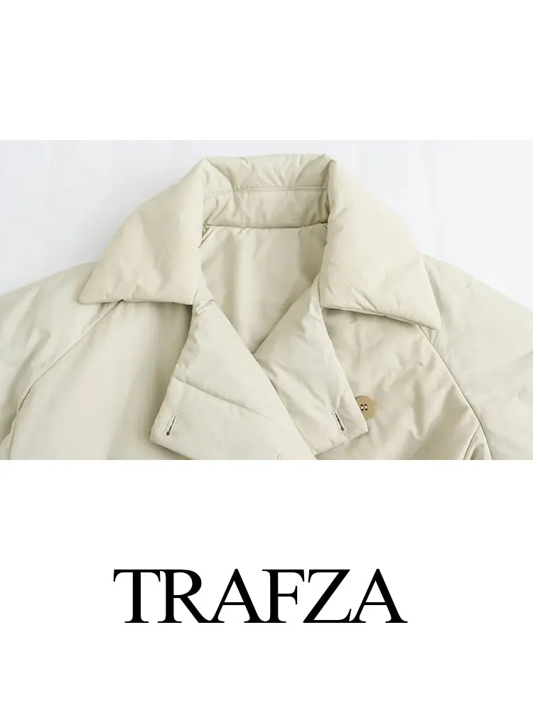 TRAFZA 2023, женские Модные Зимние пальто, Тренд, V-образный вырез, Свободный Длинный Кардиган, пальто, Женская Винтажная Повседневная верхняя одежда, женская куртка Изображение 2