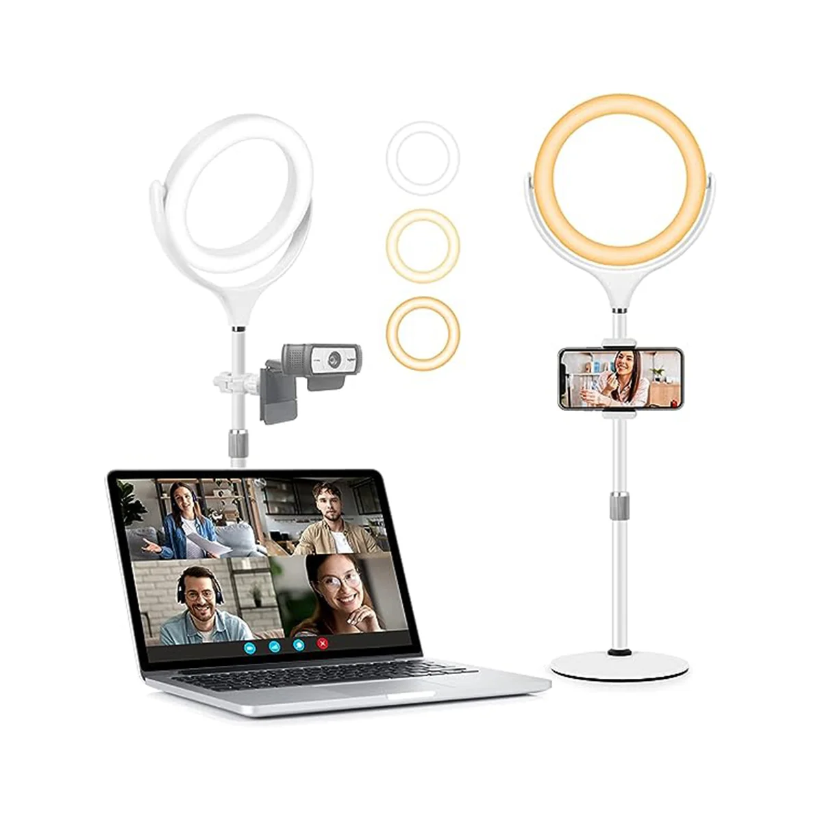 Кольцевая лампа для ноутбука со штативом, мобильного телефона, светодиодная кольцевая лампа, настольная кольцевая лампа, лампа для видеоконференцсвязи для совещаний-A Изображение 2