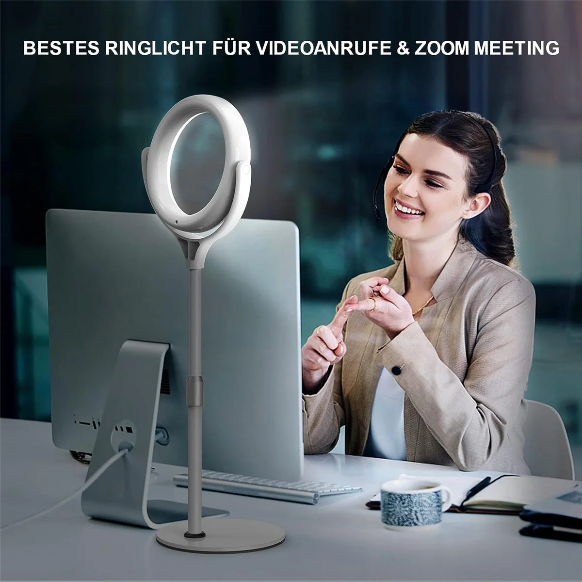 Кольцевая лампа для ноутбука со штативом, мобильного телефона, светодиодная кольцевая лампа, настольная кольцевая лампа, лампа для видеоконференцсвязи для совещаний-A Изображение 4