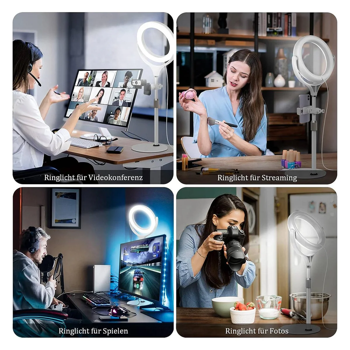 Кольцевая лампа для ноутбука со штативом, мобильного телефона, светодиодная кольцевая лампа, настольная кольцевая лампа, лампа для видеоконференцсвязи для совещаний-A Изображение 5