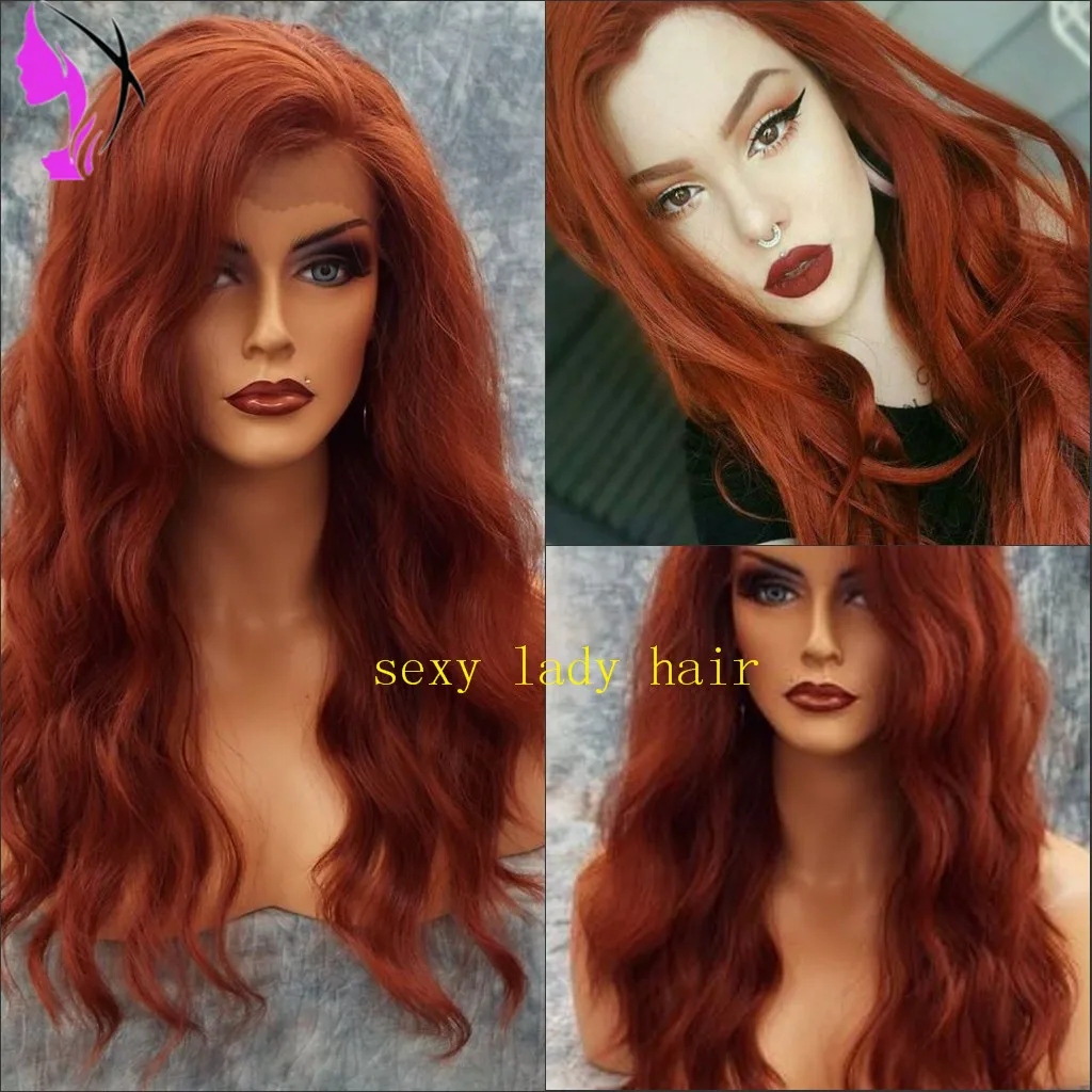 Рыжий парик с длинной волной воды, кружевной фронтальный парик из синтетического термостойкого волокна, бесклеевые кружевные парики для косплея для женщин Изображение 0