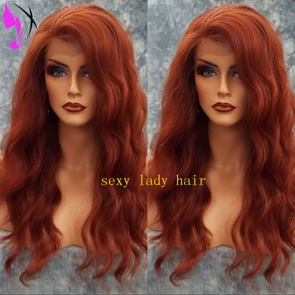 Рыжий парик с длинной волной воды, кружевной фронтальный парик из синтетического термостойкого волокна, бесклеевые кружевные парики для косплея для женщин Изображение 2