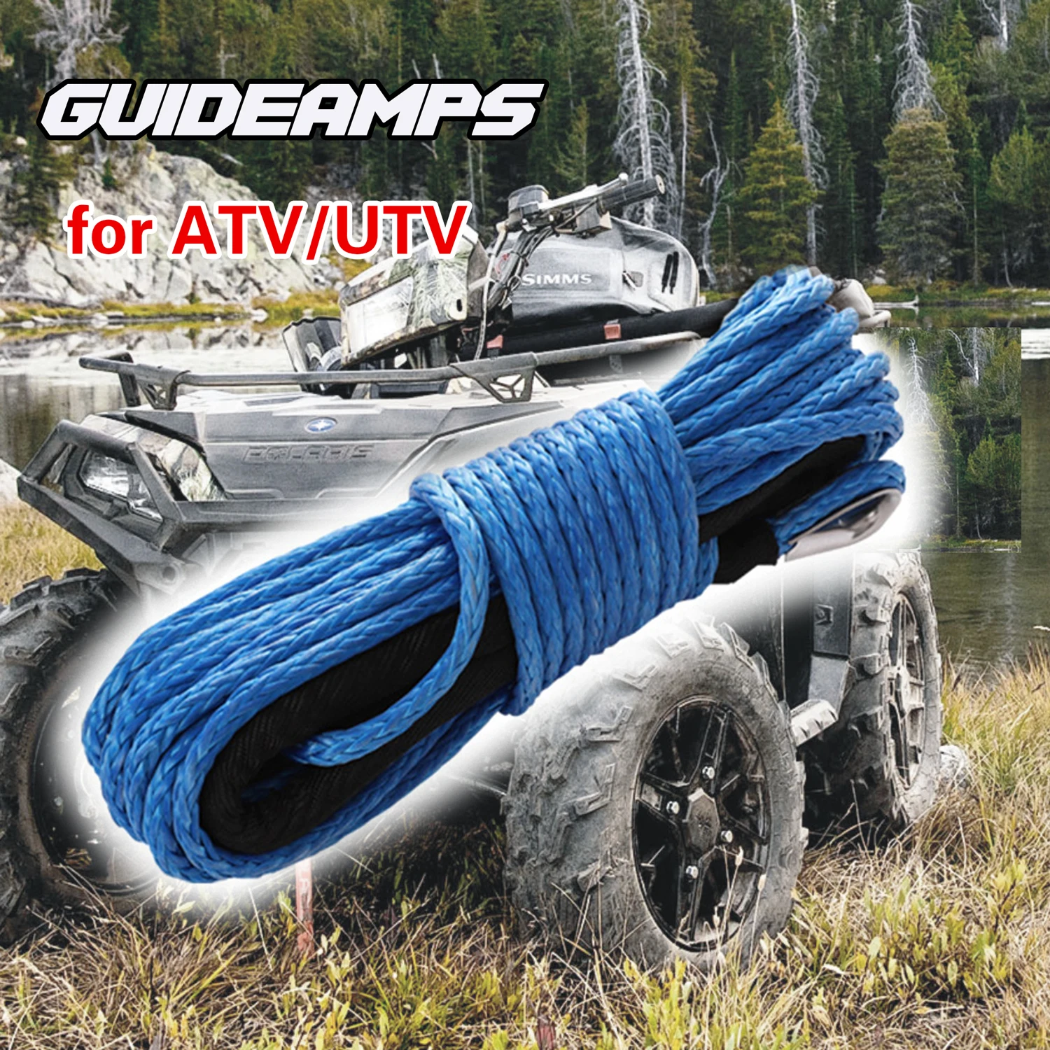 Направляющие 6 мм x 15 м 7700 фунтов Синтетический Трос Лебедки с Черной Защитной Втулкой для ATV UTV (синий) Изображение 0
