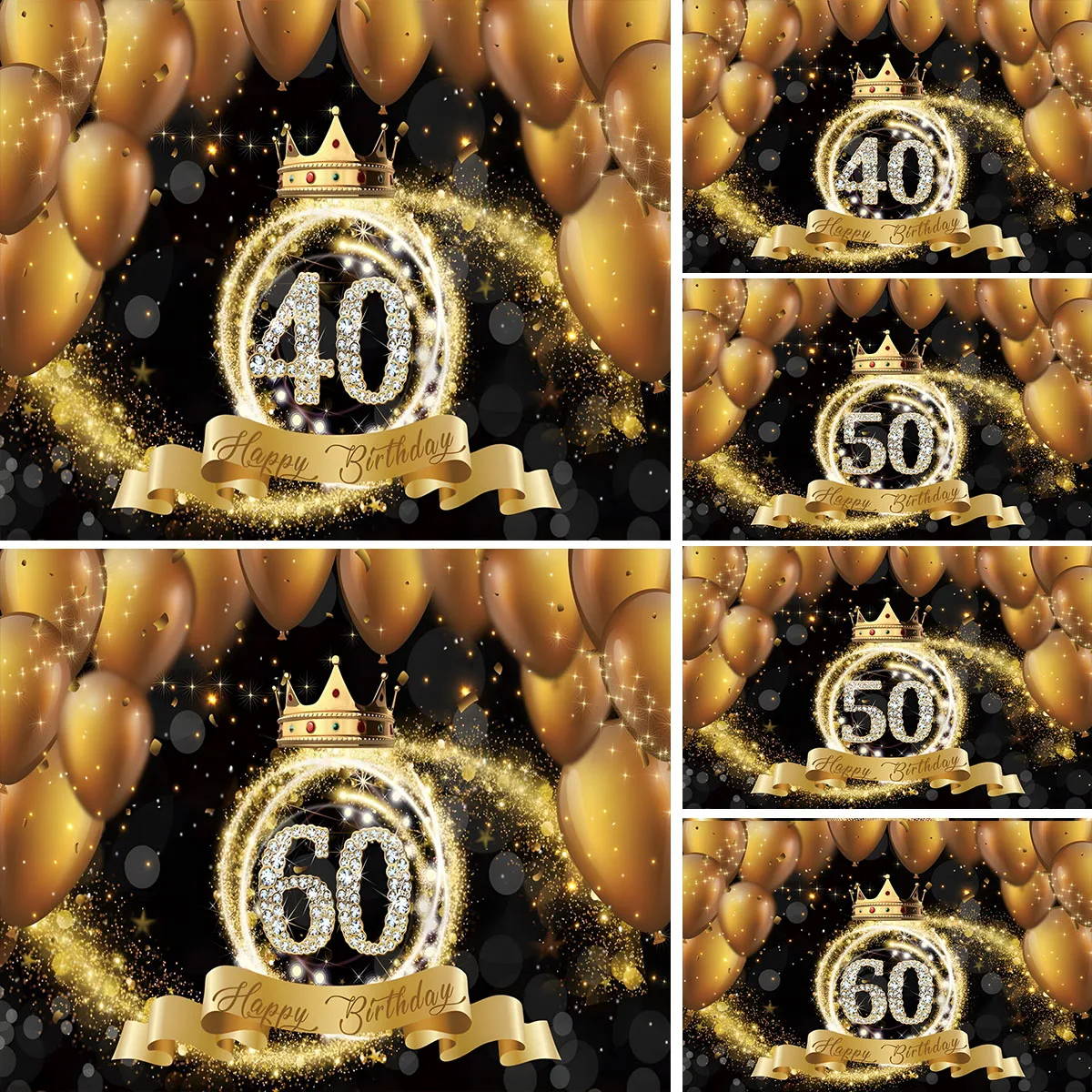 Счастливый 40-й 50-й 60-й День Рождения Фон Воздушные Шары Декор в виде роз Баннер Фотостудия Женская фотография Звезда Семейная вечеринка Празднование Изображение 0