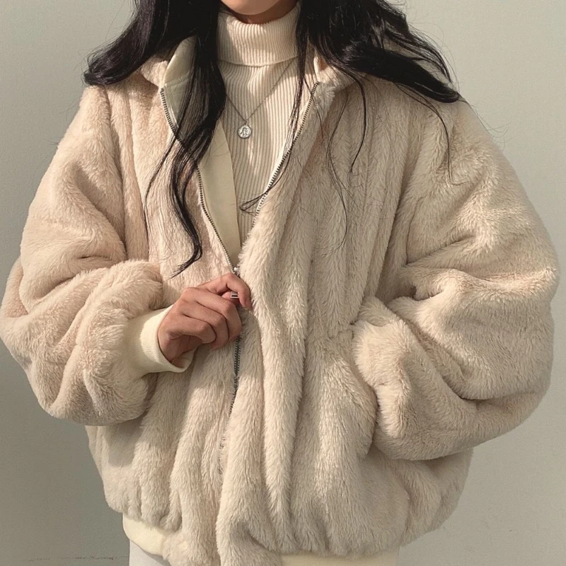 2023, Осенняя утепленная женская повседневная куртка с капюшоном, Зимние удобные двухслойные простые однотонные теплые милые пальто в корейском стиле Изображение 1