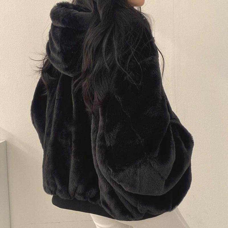 2023, Осенняя утепленная женская повседневная куртка с капюшоном, Зимние удобные двухслойные простые однотонные теплые милые пальто в корейском стиле Изображение 5