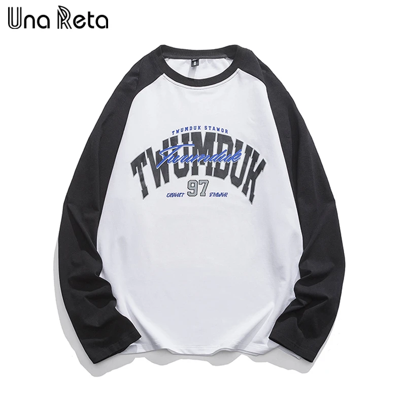 Футболка Una Reta, Весенний мужской пуловер в стиле харадзюку в стиле хип-хоп, топы в стиле пэчворк, уличная одежда, футболка с длинным рукавом и буквенным принтом. Изображение 0