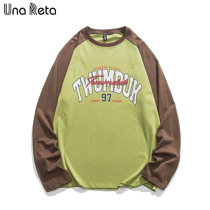 Футболка Una Reta, Весенний мужской пуловер в стиле харадзюку в стиле хип-хоп, топы в стиле пэчворк, уличная одежда, футболка с длинным рукавом и буквенным принтом. Изображение 1