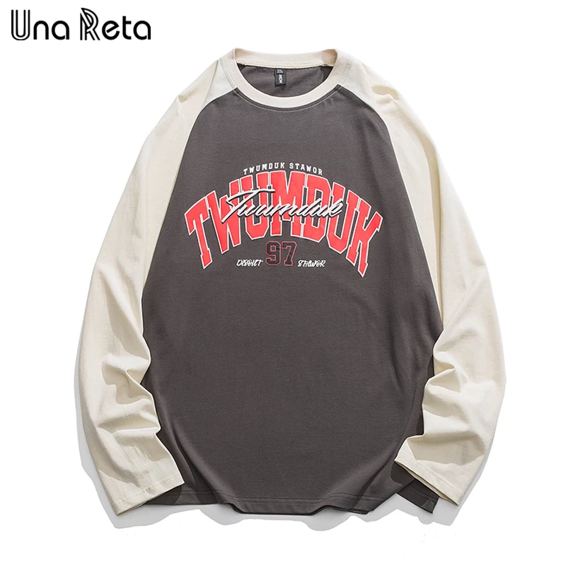 Футболка Una Reta, Весенний мужской пуловер в стиле харадзюку в стиле хип-хоп, топы в стиле пэчворк, уличная одежда, футболка с длинным рукавом и буквенным принтом. Изображение 2