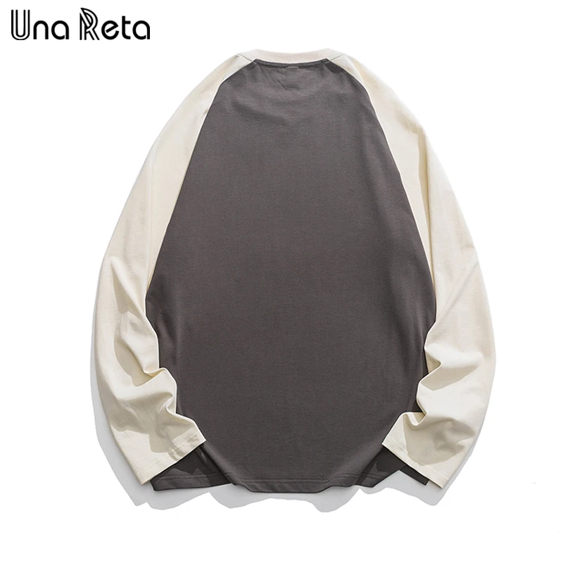 Футболка Una Reta, Весенний мужской пуловер в стиле харадзюку в стиле хип-хоп, топы в стиле пэчворк, уличная одежда, футболка с длинным рукавом и буквенным принтом. Изображение 3
