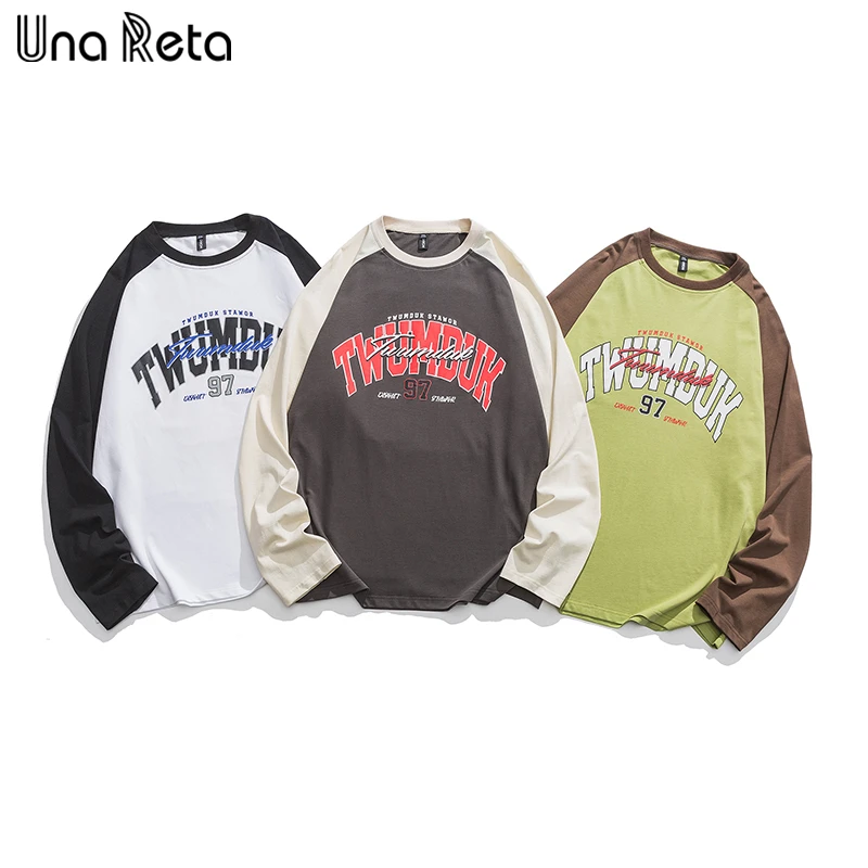 Футболка Una Reta, Весенний мужской пуловер в стиле харадзюку в стиле хип-хоп, топы в стиле пэчворк, уличная одежда, футболка с длинным рукавом и буквенным принтом. Изображение 4