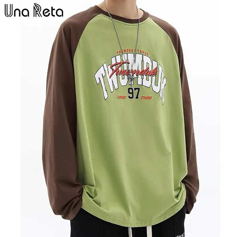 Футболка Una Reta, Весенний мужской пуловер в стиле харадзюку в стиле хип-хоп, топы в стиле пэчворк, уличная одежда, футболка с длинным рукавом и буквенным принтом. Изображение 5