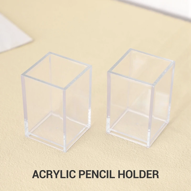 Акриловый держатель для ручек, 2 упаковки, прозрачный настольный стаканчик для карандашей, органайзер для канцелярских принадлежностей для офисного стола Изображение 3