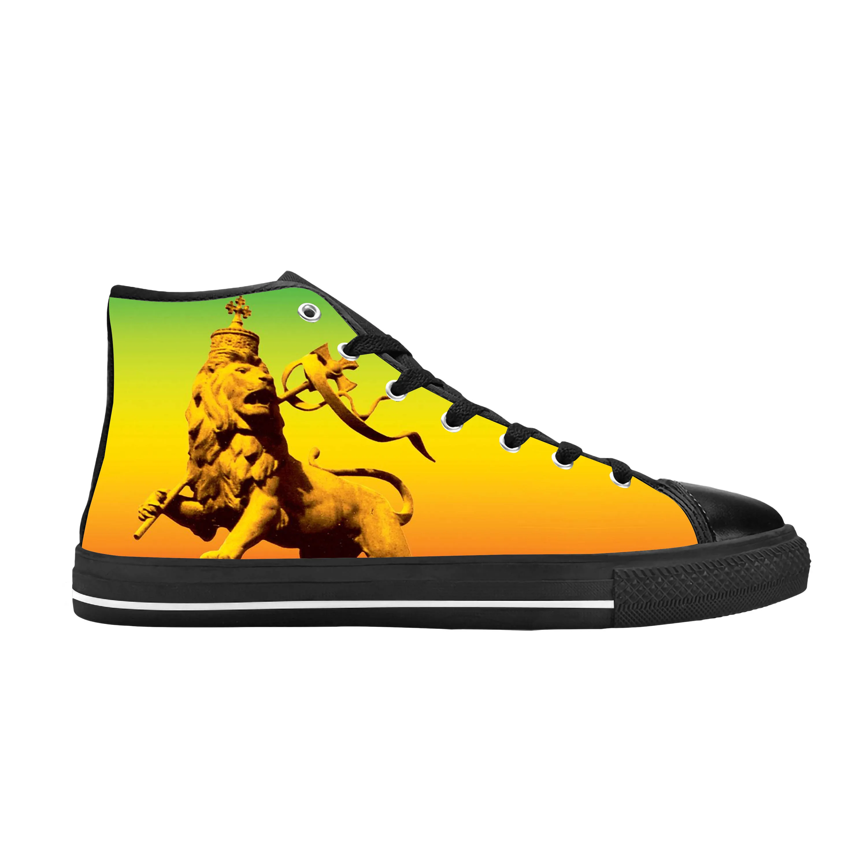 Эфиопия Эфиопский Флаг Лев Иуды Раста Рок Повседневная тканевая обувь С высоким берцем Удобные Дышащие Мужские И женские кроссовки с 3D принтом Изображение 1