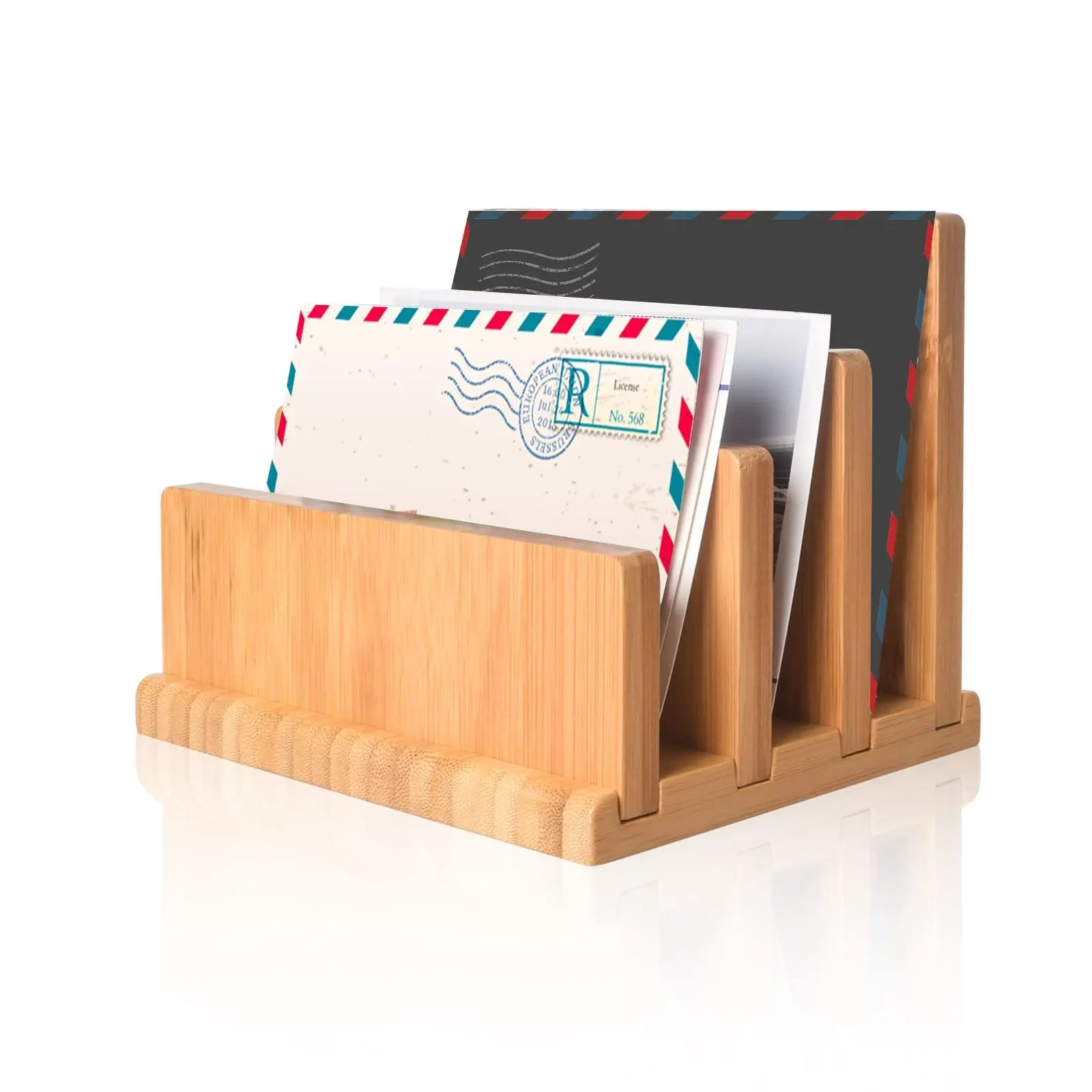 wishacc Бамбуковый органайзер для почты с резиновыми ножками Вертикальный настольный конверт для писем, файл, папка для бумаг, держатель для счетов для офиса и дома Изображение 0