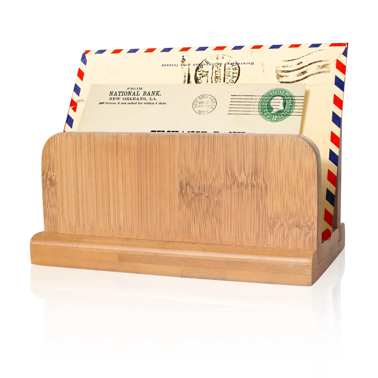 wishacc Бамбуковый органайзер для почты с резиновыми ножками Вертикальный настольный конверт для писем, файл, папка для бумаг, держатель для счетов для офиса и дома Изображение 2