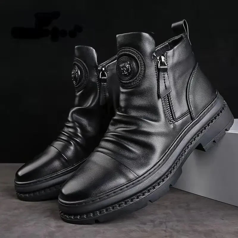 Новые мужские ботильоны с высоким берцем, Мужские ботинки в стиле ретро, Обувь на молнии, Корейские Короткие ботинки, Мужская Повседневная обувь Zapatillas Hombre 2024 Изображение 0