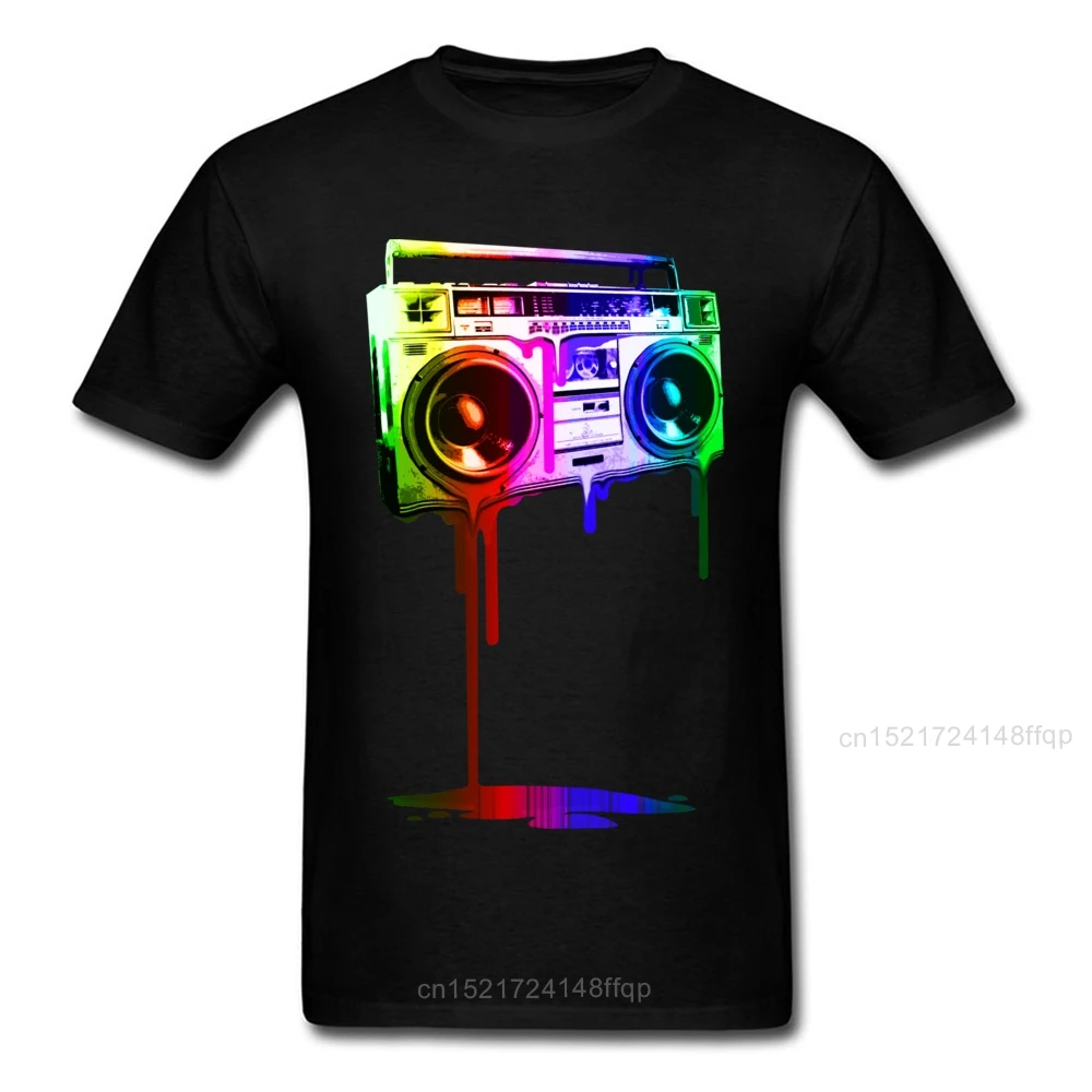 Плавящиеся футболки Boombox, Мужские черные футболки, топы в стиле хип-хоп, футболки, обалденная футболка на день рождения, одежда в стиле цифровой радуги, Хлопчатобумажная ткань Изображение 0