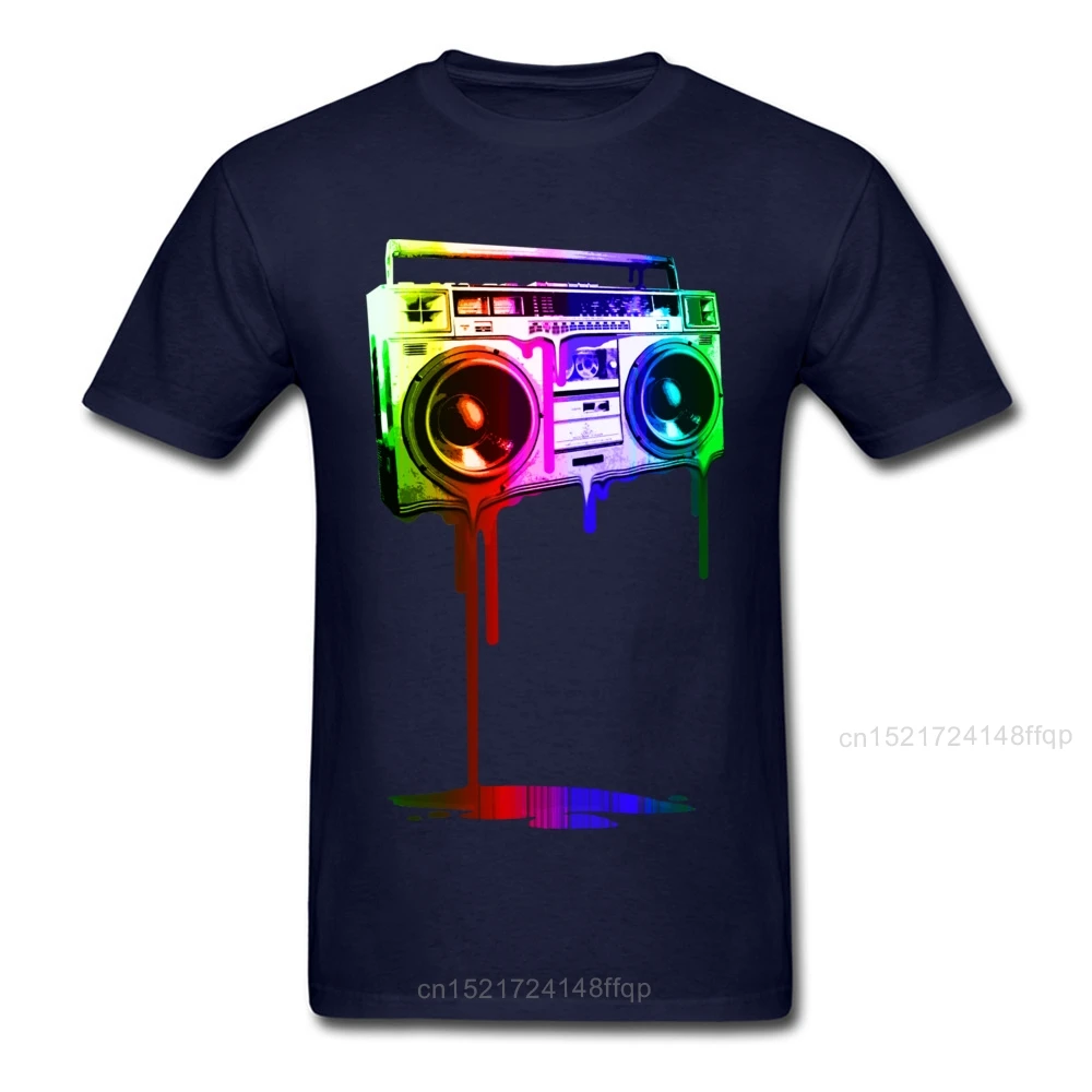 Плавящиеся футболки Boombox, Мужские черные футболки, топы в стиле хип-хоп, футболки, обалденная футболка на день рождения, одежда в стиле цифровой радуги, Хлопчатобумажная ткань Изображение 1