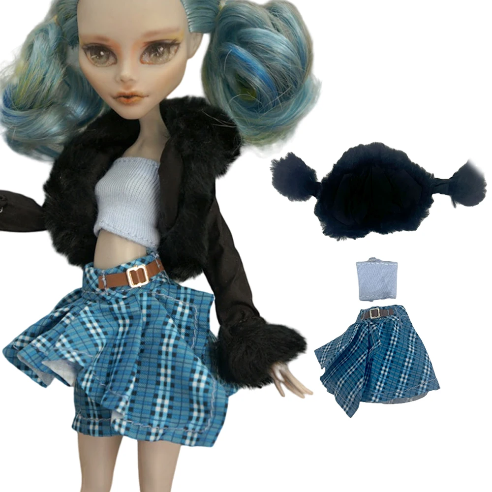 Официальный NK 1 комплект кукольной одежды для послеобеденного чаепития рубашка с воротником-стойкой + топ + маленькая юбка в клетку Для Чудовищной Высокой Куклы-ИГРУШКИ Изображение 0