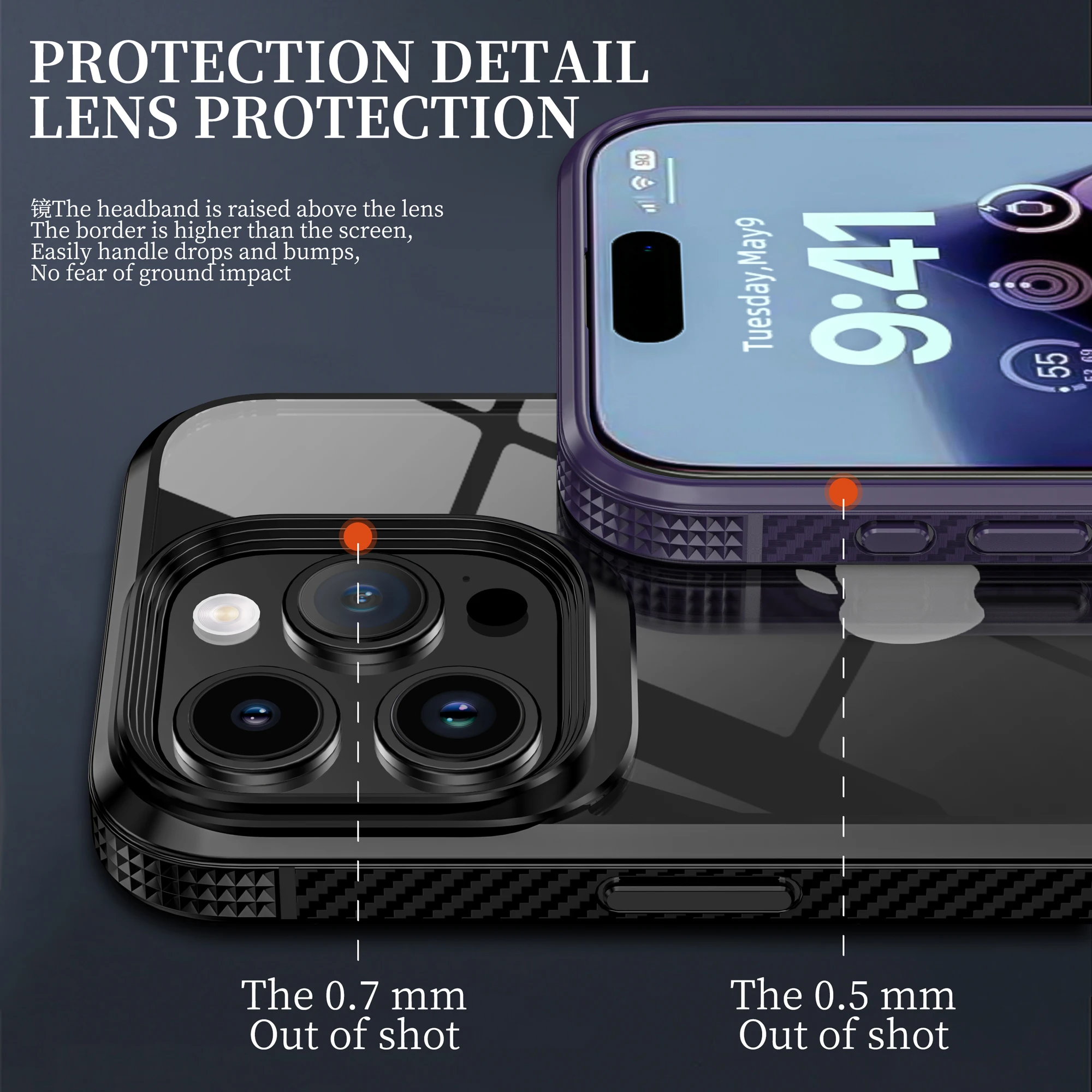 IPAKY для iPhone 15 15Plus Case 15 Pro Case Каркас из углеродного волокна HD Прозрачный противоударный чехол для iPhone 15Pro Max Case Изображение 4