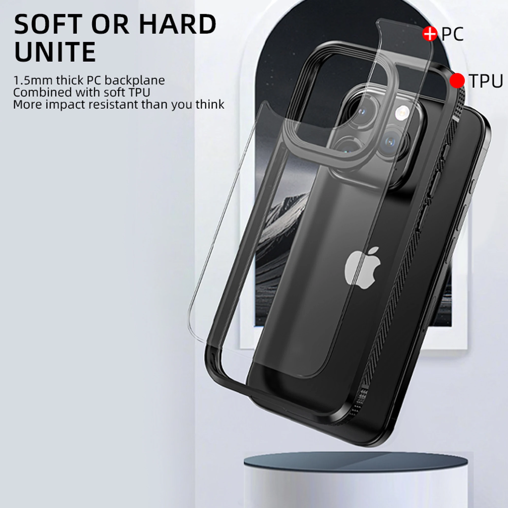 IPAKY для iPhone 15 15Plus Case 15 Pro Case Каркас из углеродного волокна HD Прозрачный противоударный чехол для iPhone 15Pro Max Case Изображение 5