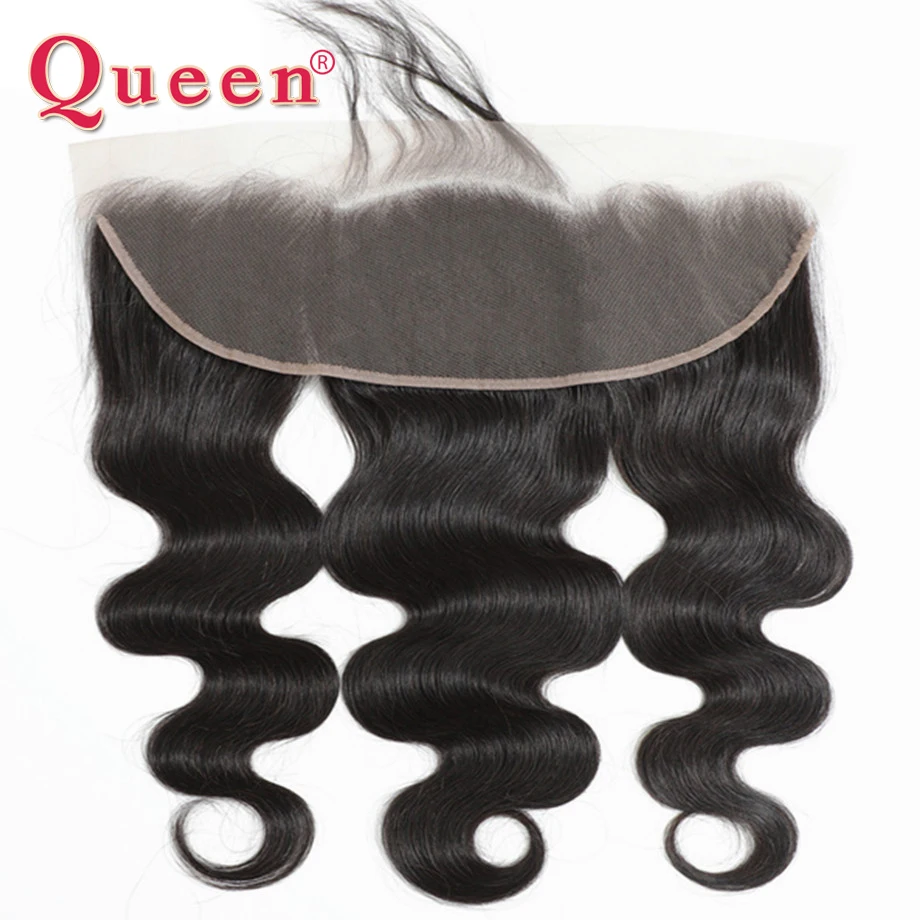 Queen Hair13x4 Кружевная Фронтальная застежка Объемная волна Человеческие волосы Прозрачное кружевное Фронтальное закрытие Только Бразильские волосы Remy Натуральные Человеческие волосы Изображение 0