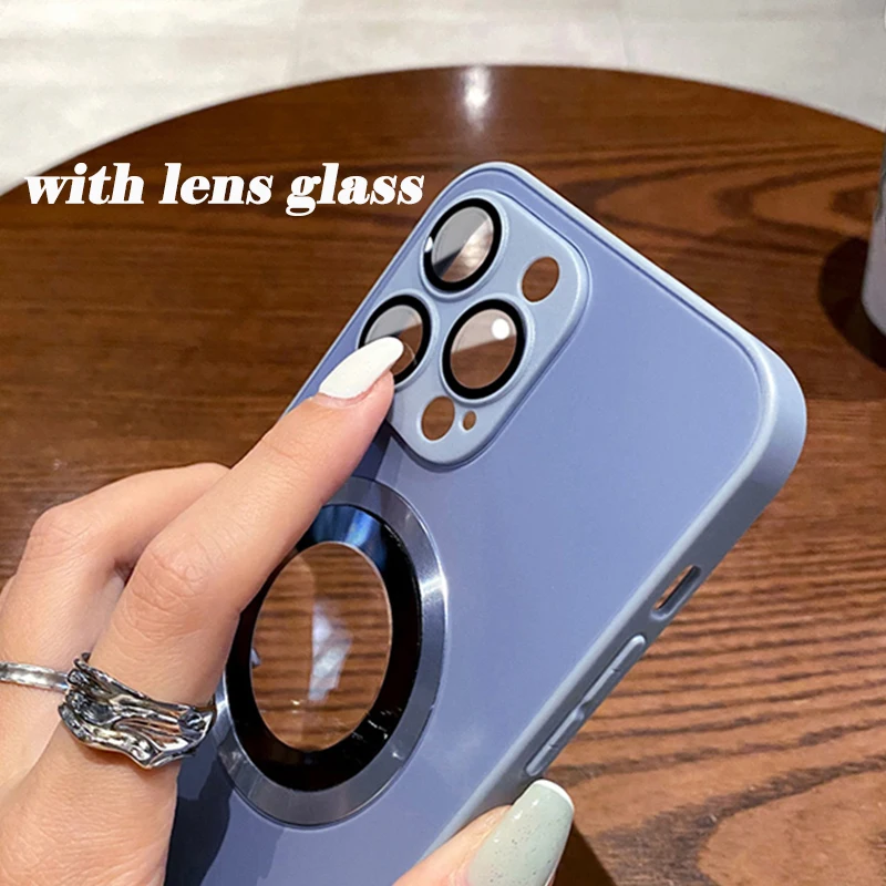 Чехол из магнитного матового стекла для iPhone 14 13 Pro Max, защитное стекло для объектива камеры, отверстие для логотипа Magsafe, сильная сила магнетизма Изображение 3